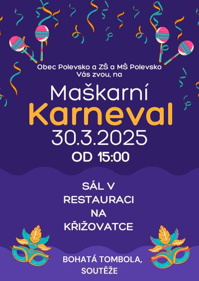 Maškarní karneval 30. 3. 2025 od 15.00 hodin